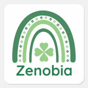 Zenobia Name Clover Boho Rainbow Square Sticker