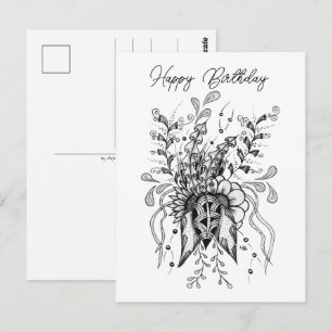 Zentangle Blume gezeichnet -  Postcard