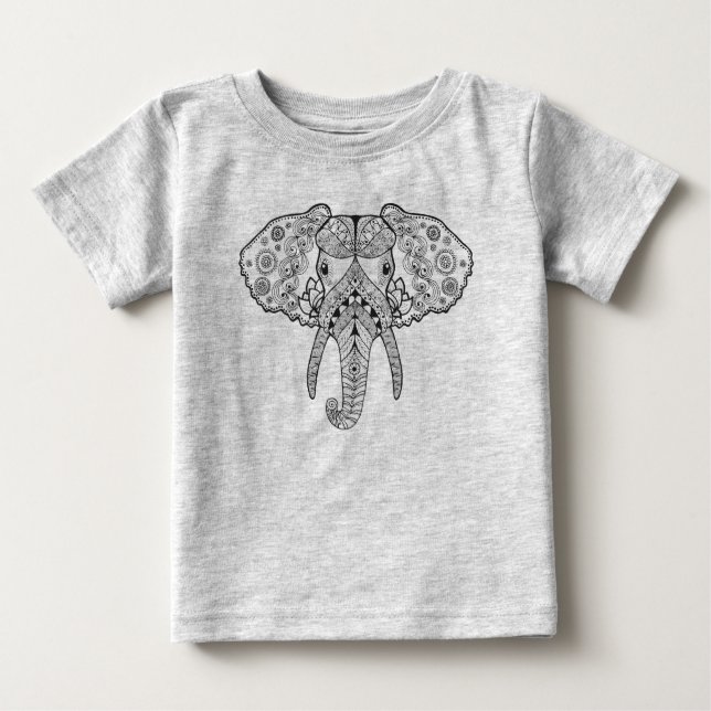 Zentangle Inspired Elephant Baby T-Shirt (Front)