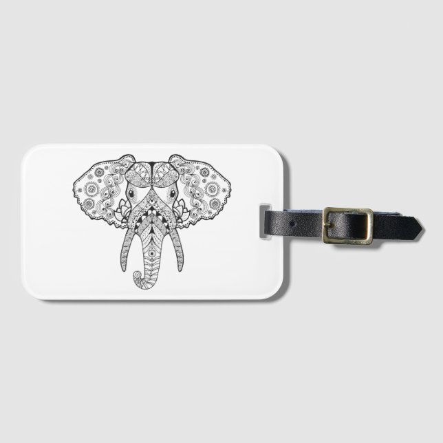 Zentangle Inspired Elephant Luggage Tag (Front Horizontal)
