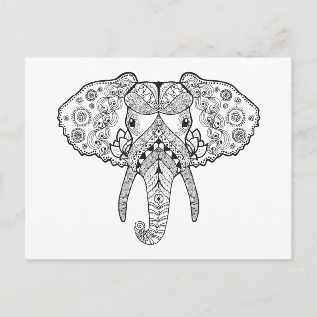 Zentangle Inspired Elephant Postcard (Front)
