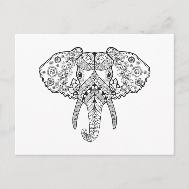 Zentangle Inspired Elephant Postcard (Front)
