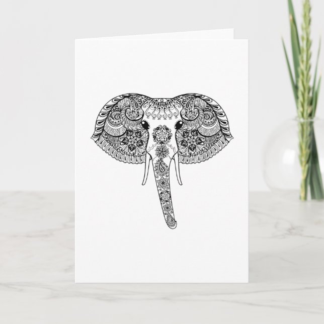 Zentangle Inspired Indian Elephant Card (Front)