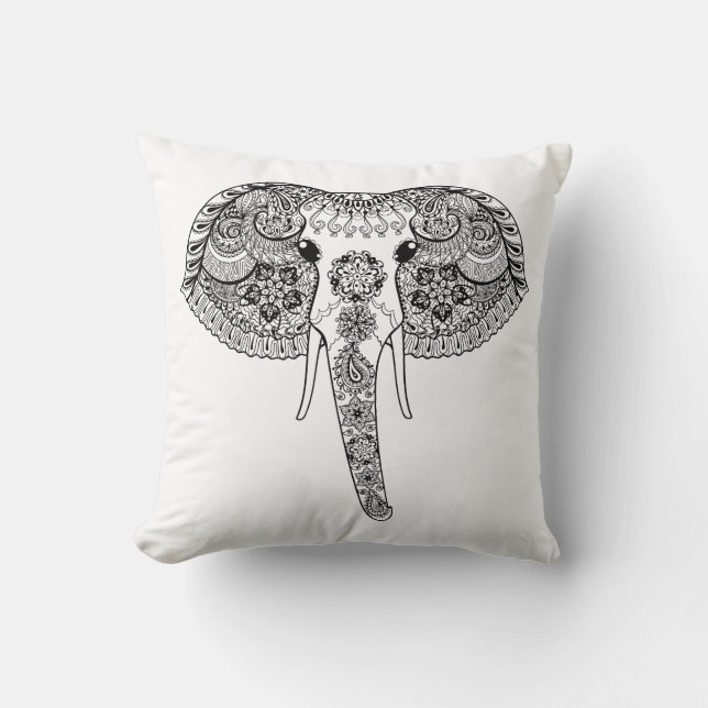 Zentangle Inspired Indian Elephant Cushion (Front)