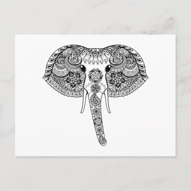 Zentangle Inspired Indian Elephant Postcard (Front)