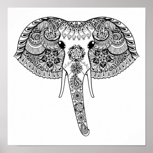 Zentangle Inspired Indian Elephant Poster (Front)