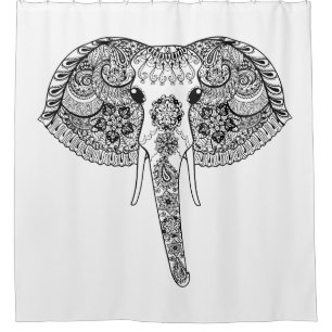 Zentangle Inspired Indian Elephant Shower Curtain