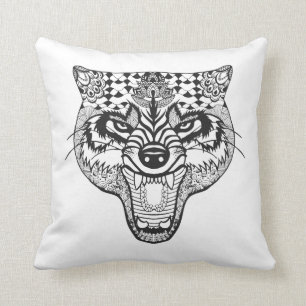 Zentangle Inspired Wolf Cushion