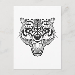 Zentangle Inspired Wolf Postcard