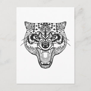Zentangle Inspired Wolf Postcard