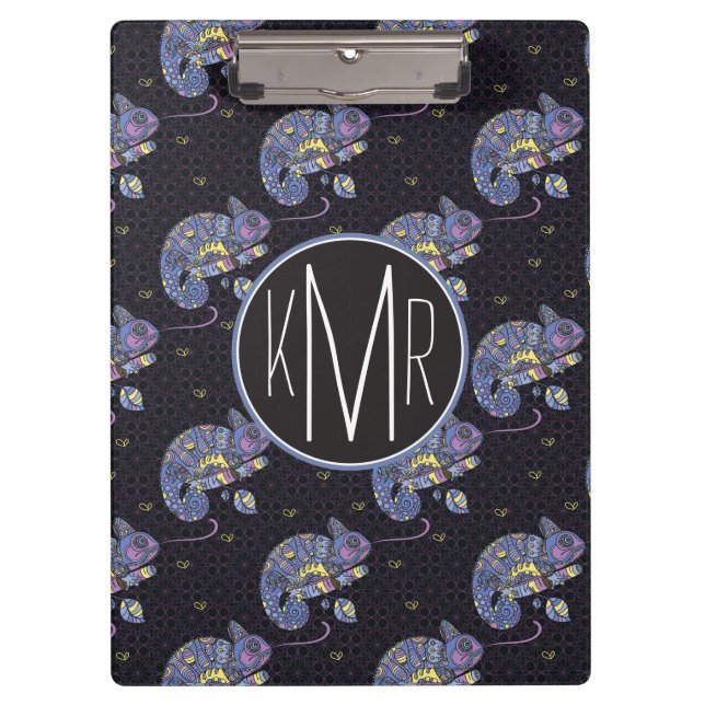 Zentangle Lizard | Monogram Clipboard (Front)