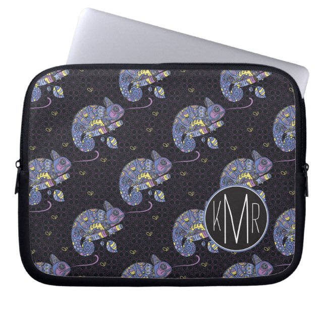 Zentangle Lizard | Monogram Laptop Sleeve (Front)