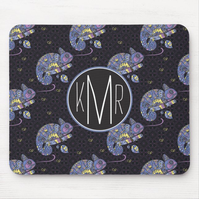 Zentangle Lizard | Monogram Mouse Pad (Front)