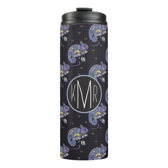 Zentangle Lizard | Monogram Thermal Tumbler (Front)