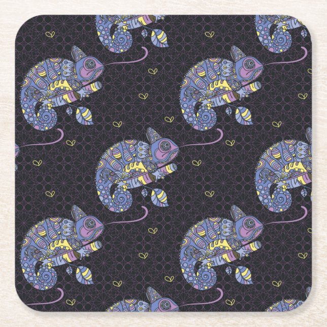 Zentangle Lizard Square Paper Coaster (Front)