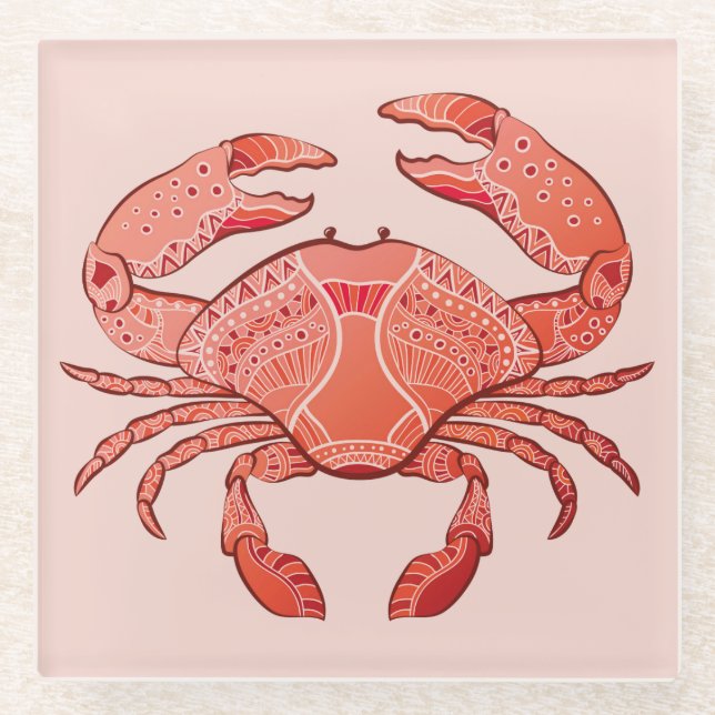 Zentangle Style Crab Glass Coaster (Front)