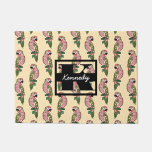 Zentangle Style Parrots Monogram Doormat