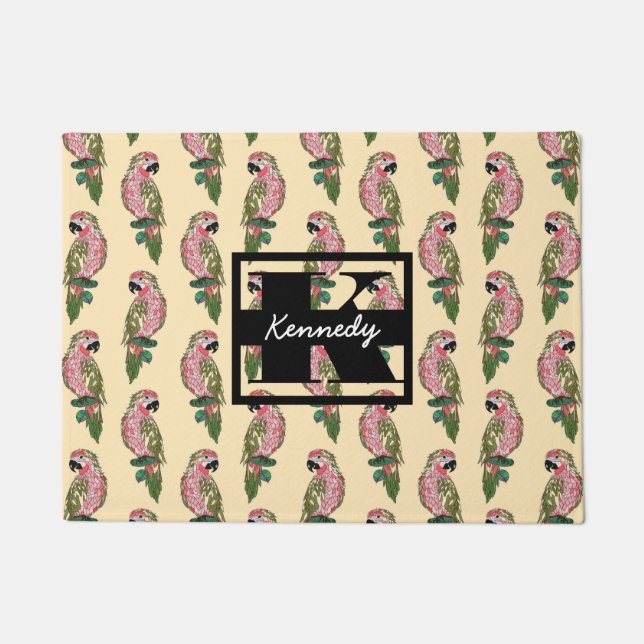 Zentangle Style Parrots | Monogram Doormat (Front)