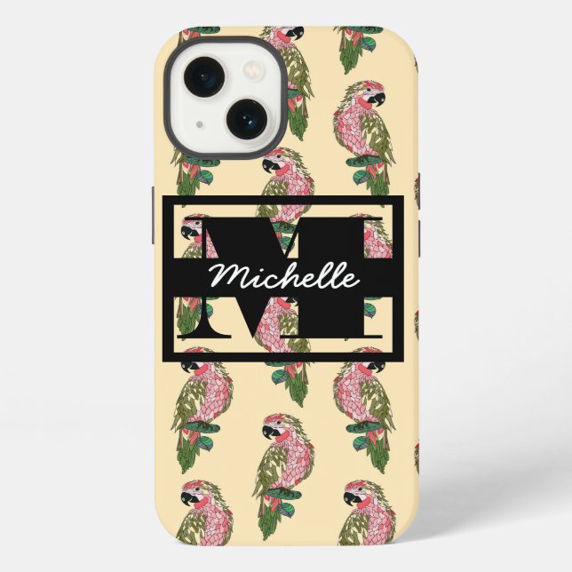Zentangle Style Parrots | Monogram iPhone Case (Back)