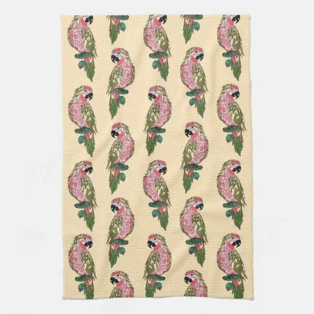 Zentangle Style Parrots Tea Towel (Vertical)