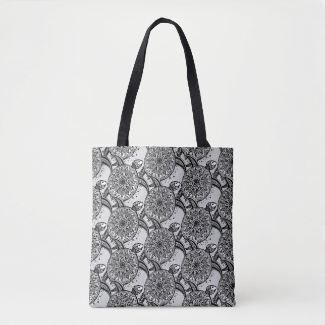 Zentangle Style Turtle Pattern Tote Bag (Front)