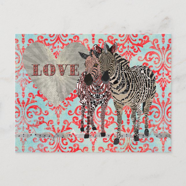 Zenya & Zeb Love Damask  Postcard (Front)
