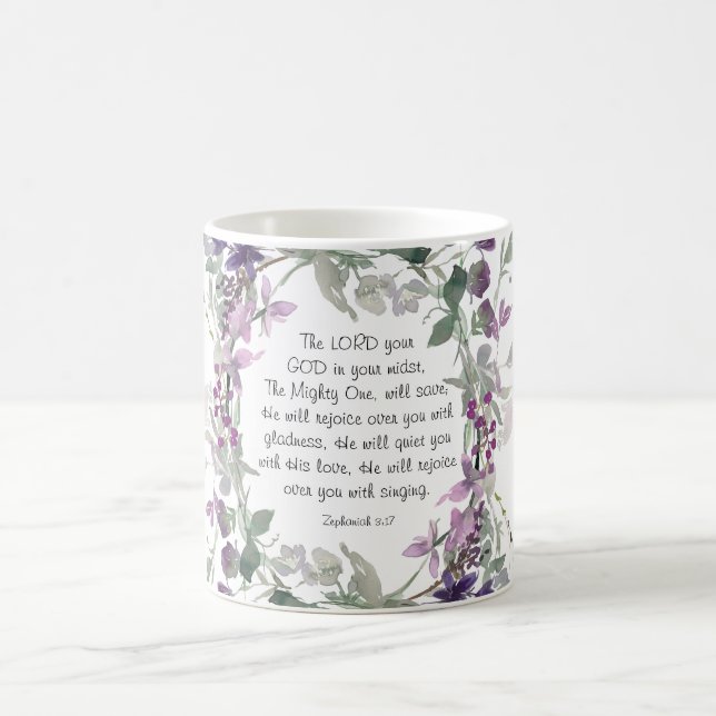 Zephaniah 3:17 He will Rejoice over You Coffee Mug (Center)