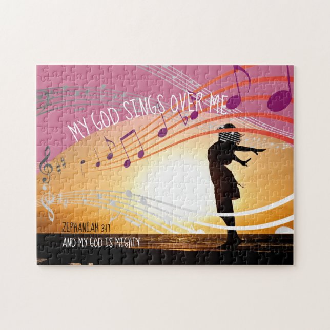 Zephaniah 3:17 MY GOD SINGS OVER ME Personalised Jigsaw Puzzle (Horizontal)