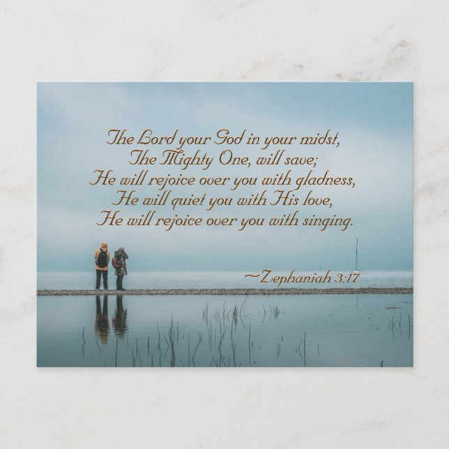 Zephaniah 3:17 Rejoice over you with singing. Postcard (Front)