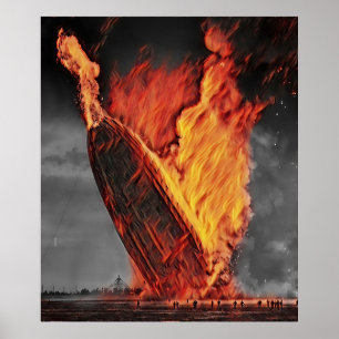 Zeppelin Airship Hindenburg Disaster Colourized Poster