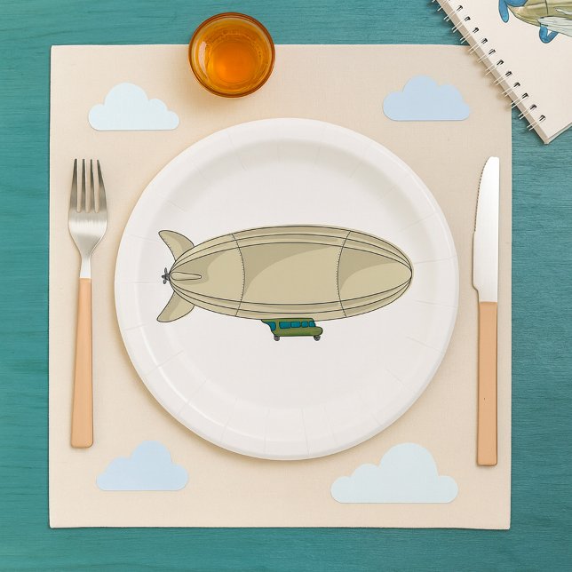 Zeppelin Airship Retro Sci-Fi Blimp Paper Plate (Creator Uploaded)