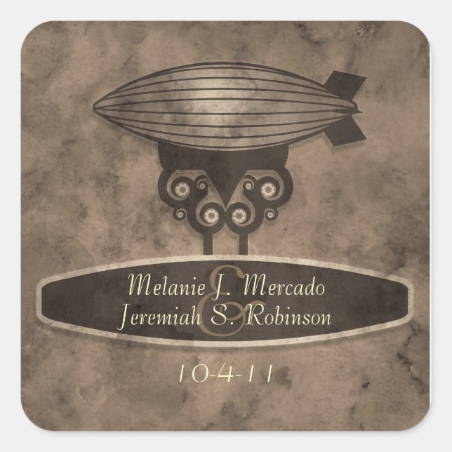Zeppelin Steampunk Wedding Sticker (Front)