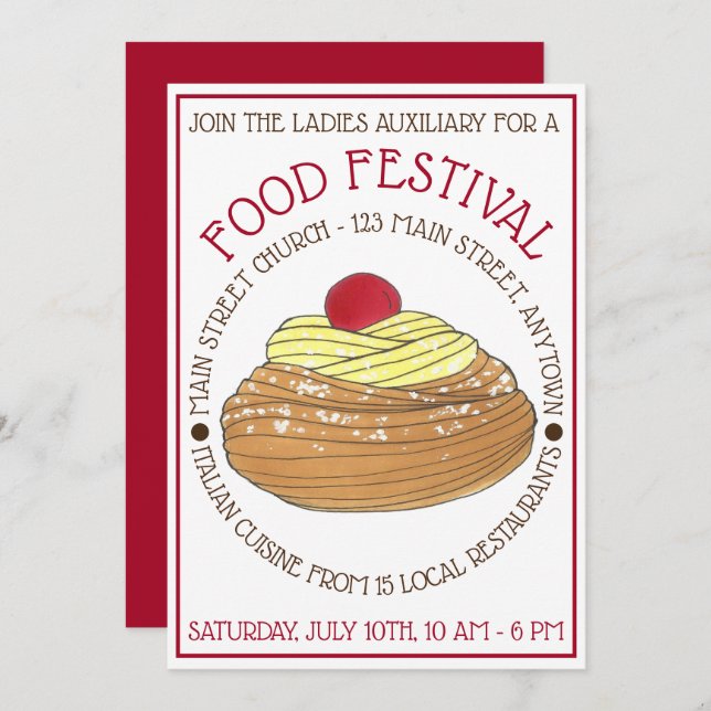 Zeppole Pastry Italian Sicilian Food Festival Invitation (Front/Back)