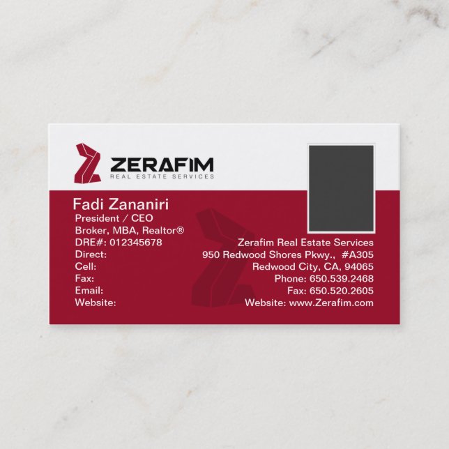 Zerafim Standard 2-Sided Business Card (w/Photo) (Front)