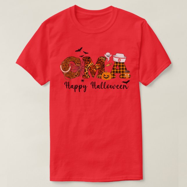 zERl Leopard CMA Nurse Happy Halloween Vibes Pumpk T-Shirt (Design Front)