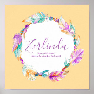 Zerlinda feather beads wreath name meaning poster