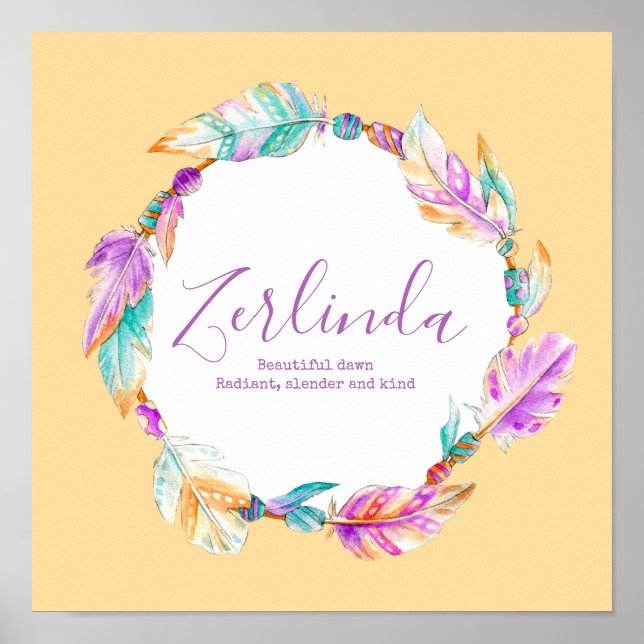 Zerlinda feather beads wreath name meaning poster (Front)