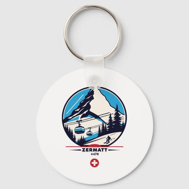 Zermatt 4478 - Skiing On The Problemhorn  Key Ring (Front)