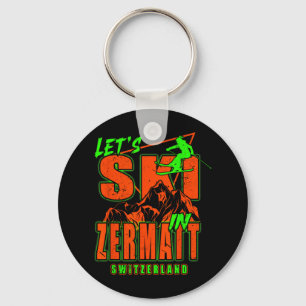 Zermatt Let's Ski Alpine Skiing Swiss Alps Swi Key Ring