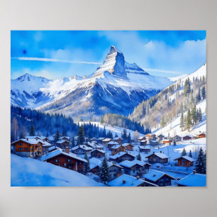 Zermatt Matterhorn Switzerland Watercolor Poster