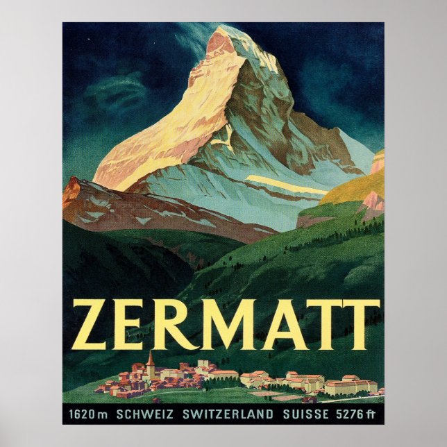 Zermatt, mountain peak,Switzerland, vintage,travel Poster (Front)