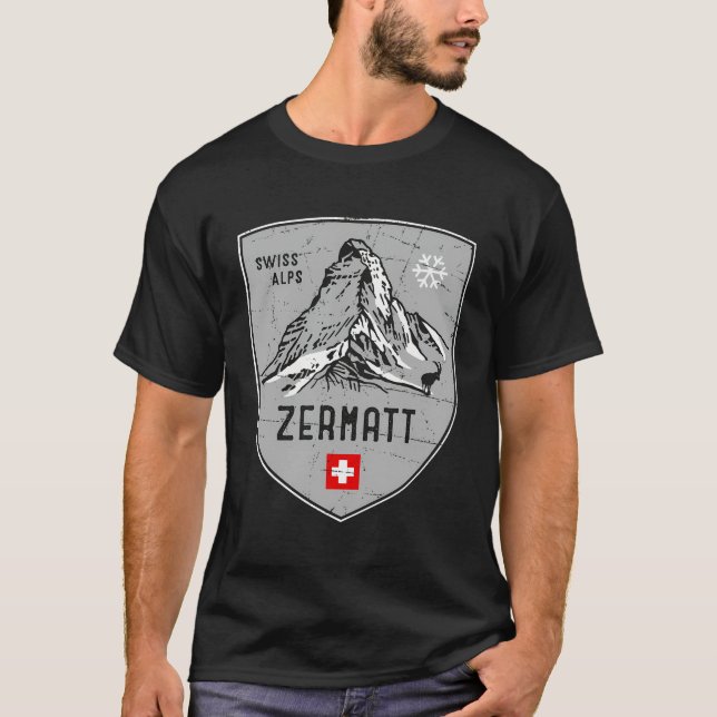 Zermatt Mountain Switzerland Emblem T-Shirt (Front)
