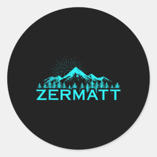 Zermatt Mountains Alpine Skiing Swiss Alps Switzer Classic Round Sticker