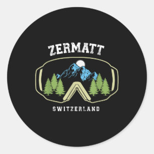 Zermatt Ski Goggles Alpine Skiing Swiss Alps Switz Classic Round Sticker