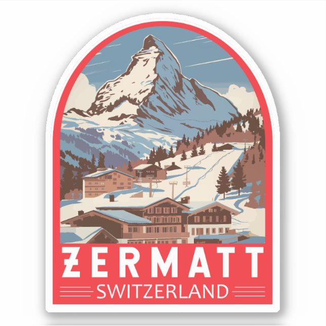 Zermatt Switzerland Illustration Travel Art Retro (Front)