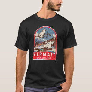 Zermatt Switzerland Illustration Travel Art Retro T-Shirt