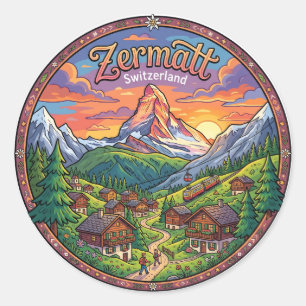 Zermatt Switzerland Matterhorn Sunset Classic Round Sticker
