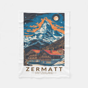 Zermatt Switzerland Matterhorn Travel Art Vintage Fleece Blanket