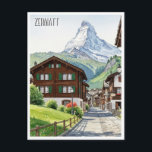 Zermatt Switzerland Matterhorn Travel Postcard<br><div class="desc">Zermatt is a car-free village nestled in the Swiss Alps, renowned for its breathtaking views of the iconic Matterhorn, a pyramid-shaped mountain. Here's a glimpse into what makes Zermatt special: Stunning Scenery: The village is surrounded by dramatic mountain peaks, glaciers, and lush green meadows. The Matterhorn, with its distinctive shape,...</div>