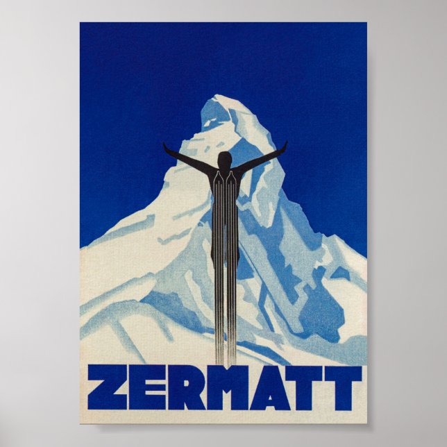 Zermatt Switzerland Matterhorn Vintage Ski Poster (Front)